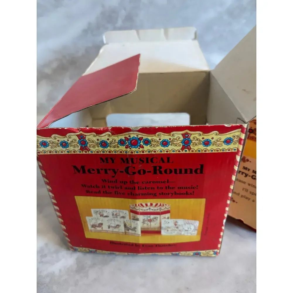 VINTAGE TOY CARDBOARD CAROUSEL Wind-Up "MY MUSICAL MERRY GO ROUND" Tested - Picture 5 of 8
